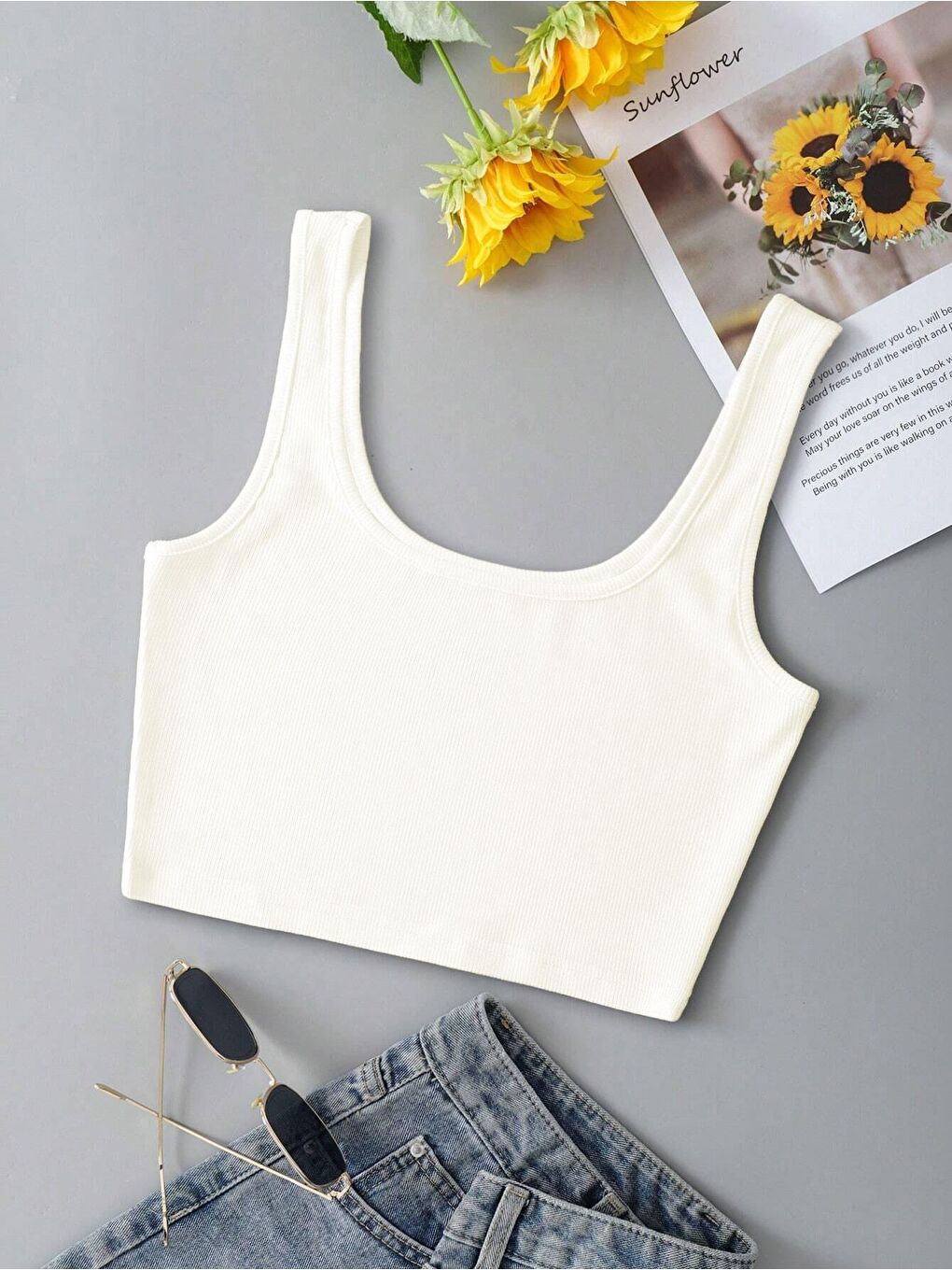 Trendseninle Ekru Kadın Ekru Askılı Crop Top Bluz