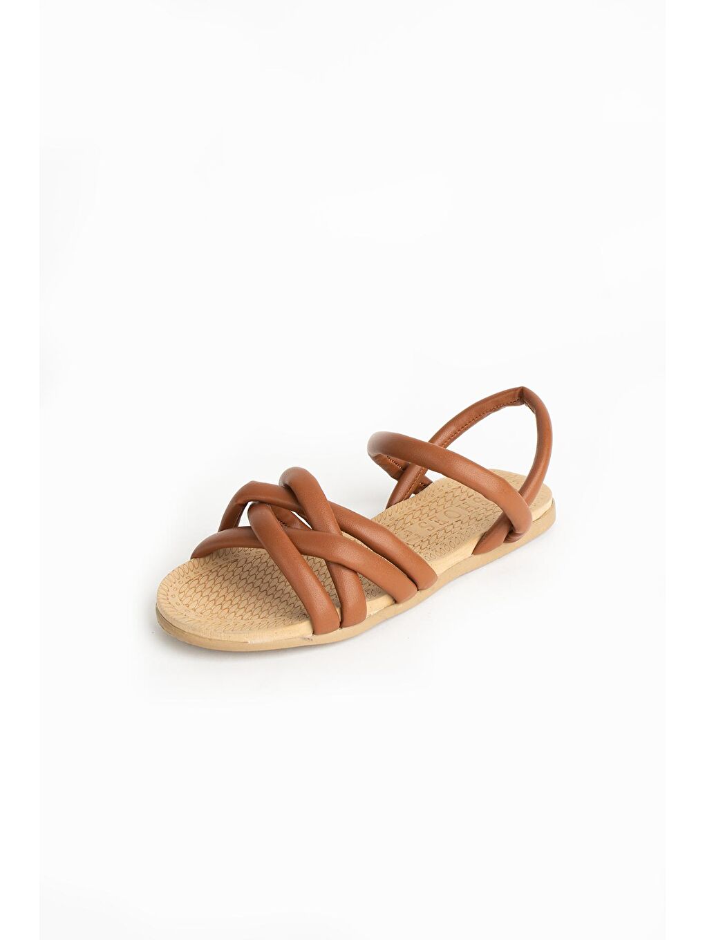 Kahverengi Rahat Taban İnce Çapraz Şerit Bantlı Kadın Sandalet 41-25-22-4