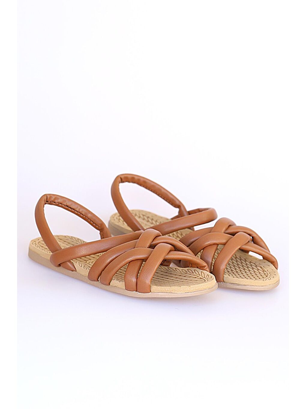 Kahverengi Rahat Taban İnce Çapraz Şerit Bantlı Kadın Sandalet 41-25-22-7