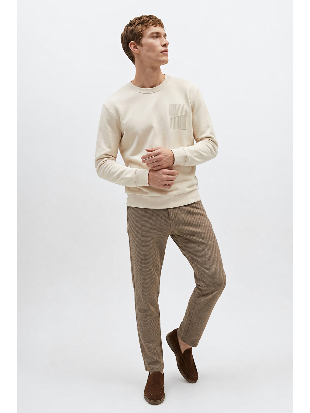 Bej Erkek Vizon Pamuklu Slim Fit Dar Kesim Armürlü 5 Cepli Esnek Pantolon-2