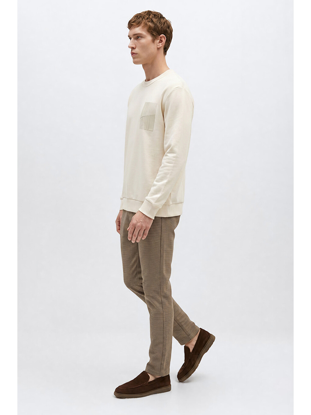 Bej Erkek Vizon Pamuklu Slim Fit Dar Kesim Armürlü 5 Cepli Esnek Pantolon-3