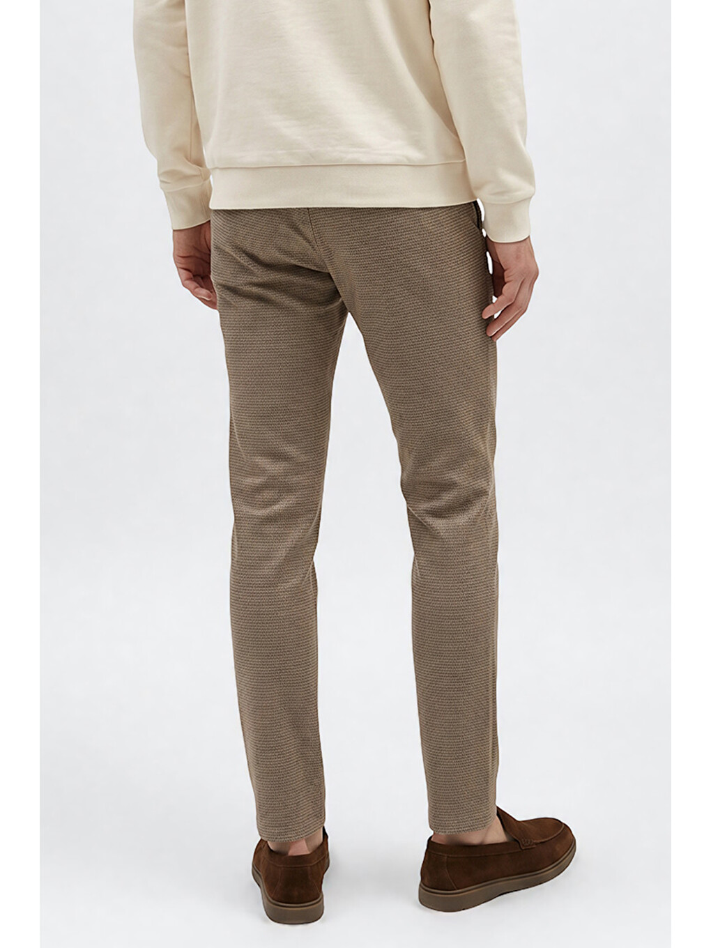Bej Erkek Vizon Pamuklu Slim Fit Dar Kesim Armürlü 5 Cepli Esnek Pantolon-4