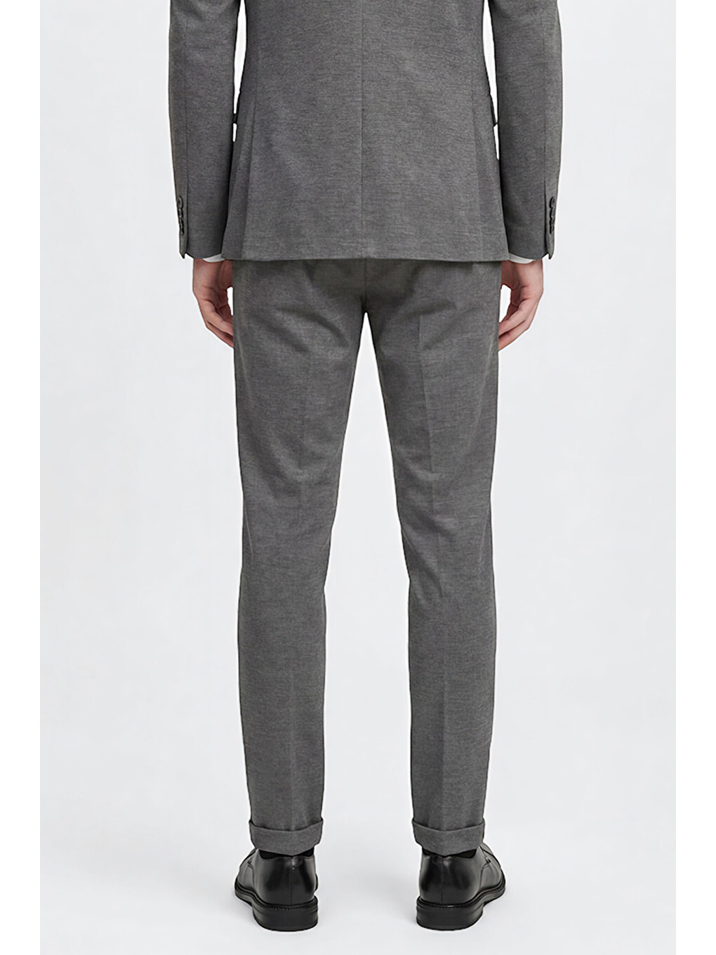 Erkek Gri Melanj 360 Her Yöne Esneyen Slim Fit Mono Yaka Beli Bağlamalı Takım Elbise-4