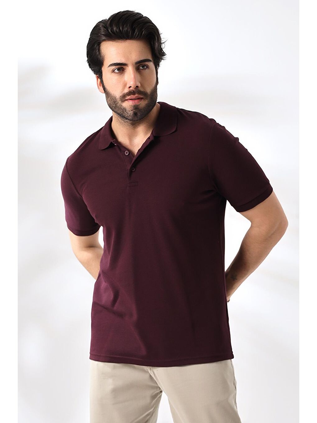 Mürdüm Erkek Vişne Polo Yaka Basic Pamuklu Tişört