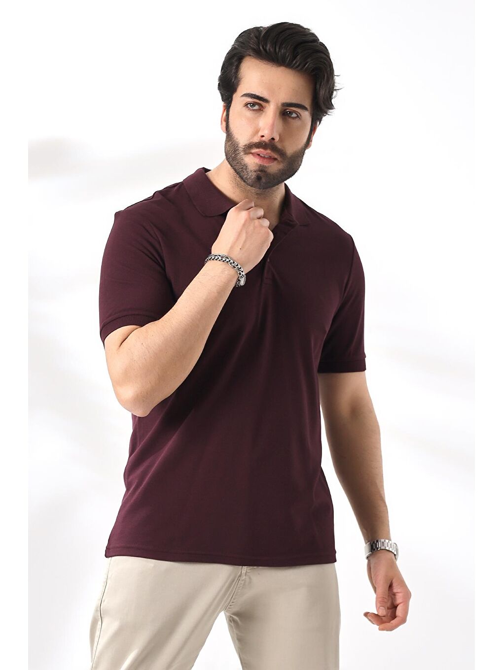 Mürdüm Erkek Vişne Polo Yaka Basic Pamuklu Tişört-2