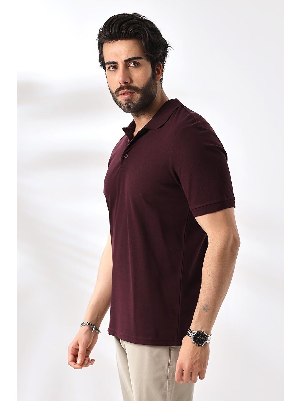 Mürdüm Erkek Vişne Polo Yaka Basic Pamuklu Tişört-3