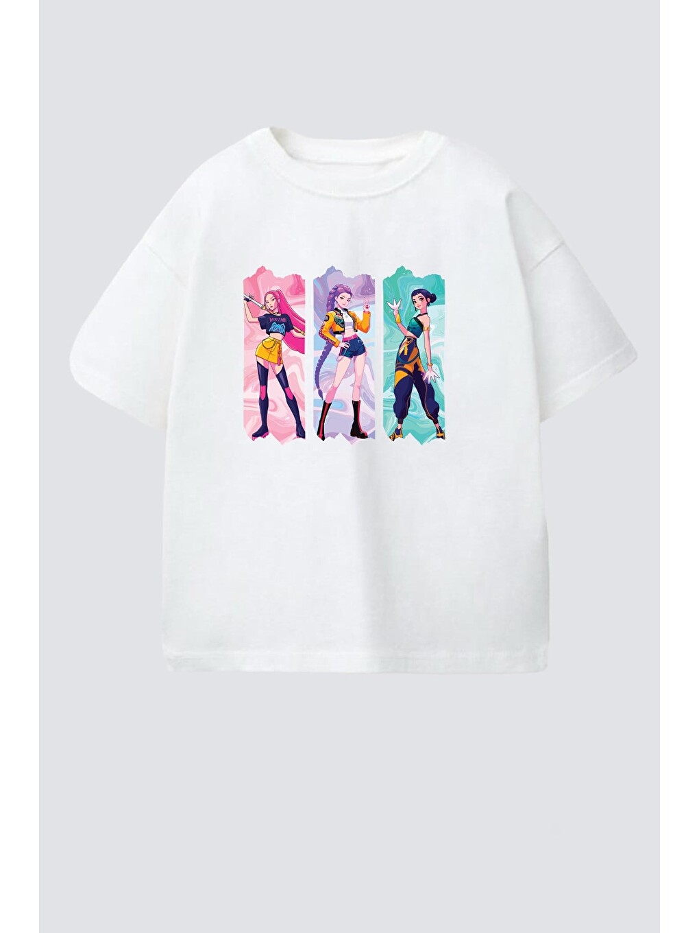 Ekru Kız Çocuk Pamuklu Bisiklet Yaka Huntrix Baskılı T-Shirt