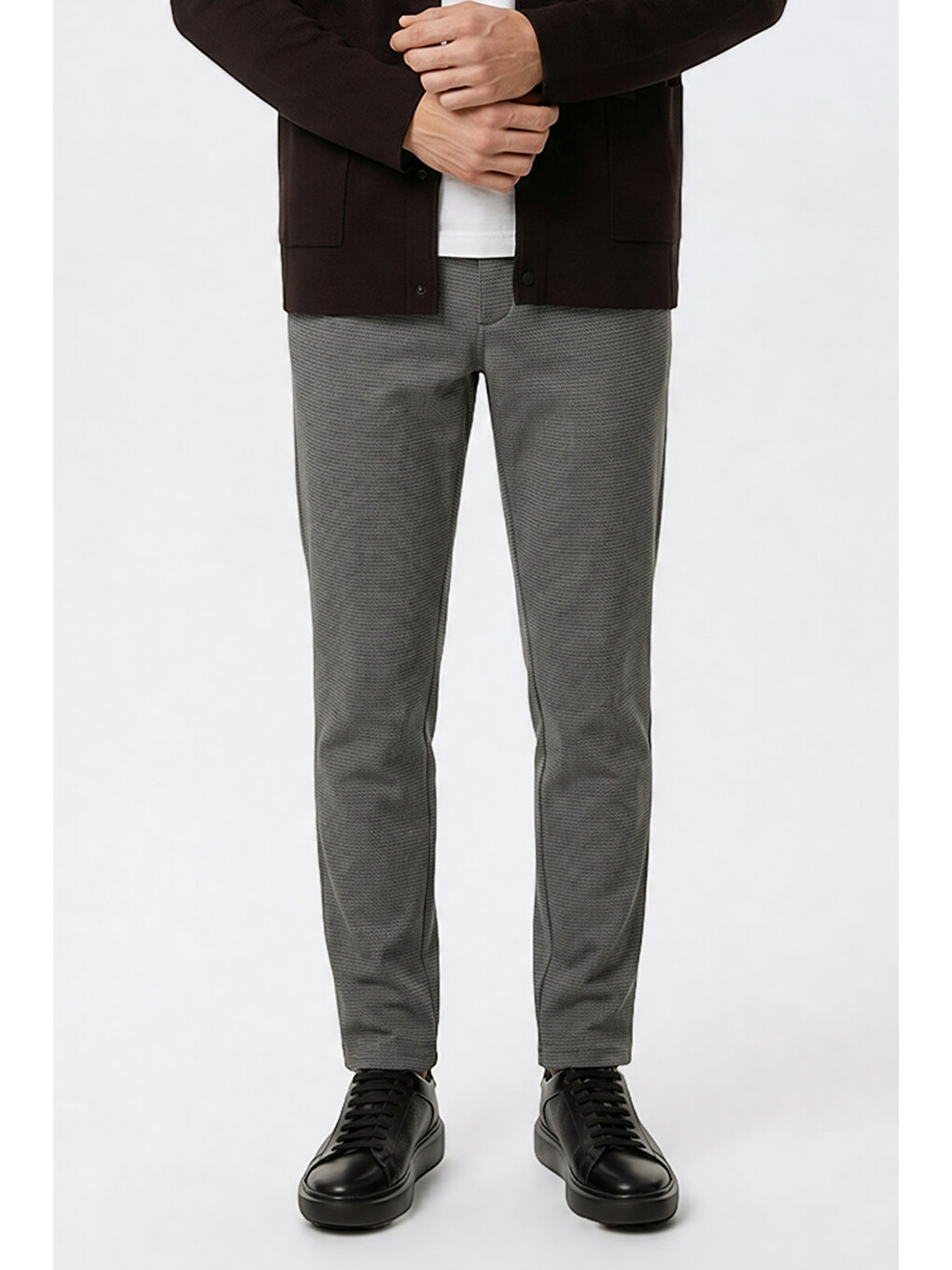 Erkek Gri-Mavi Pamuklu Slim Fit Dar Kesim Armürlü 5 Cepli Esnek Pantolon-1