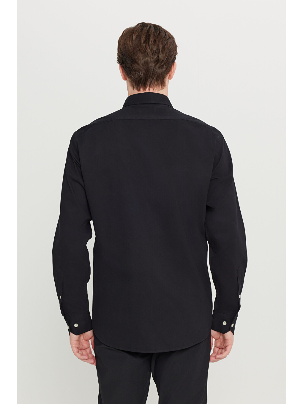 Erkek Siyah Comfort Fit Rahat Kesim Düğmeli Yaka Kadife Gömlek-4