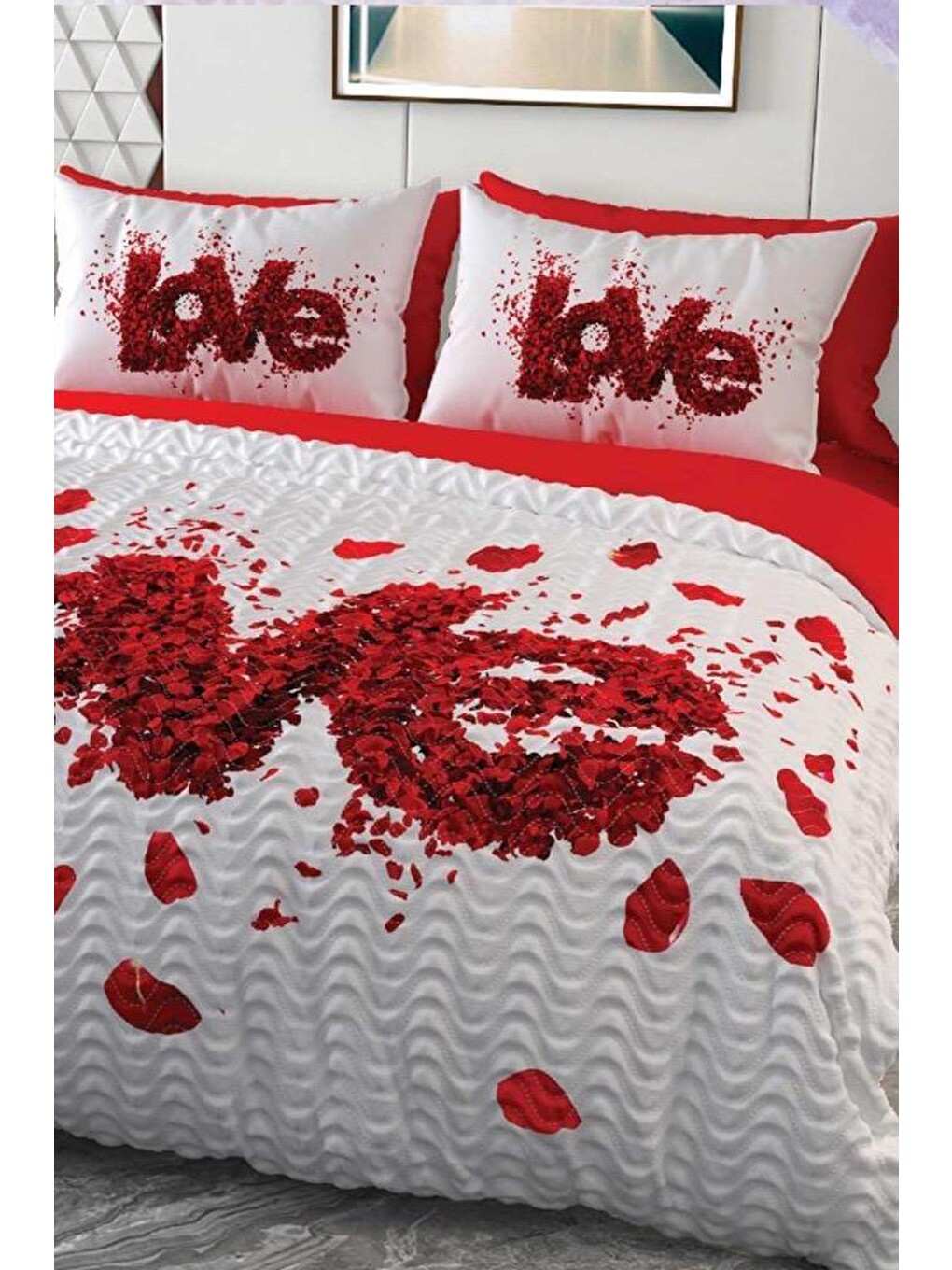 Karışık Love Mikro Saten 3d Dijital Baskılı Dört Mevsim Çift Kişilik Nevresim Takımı