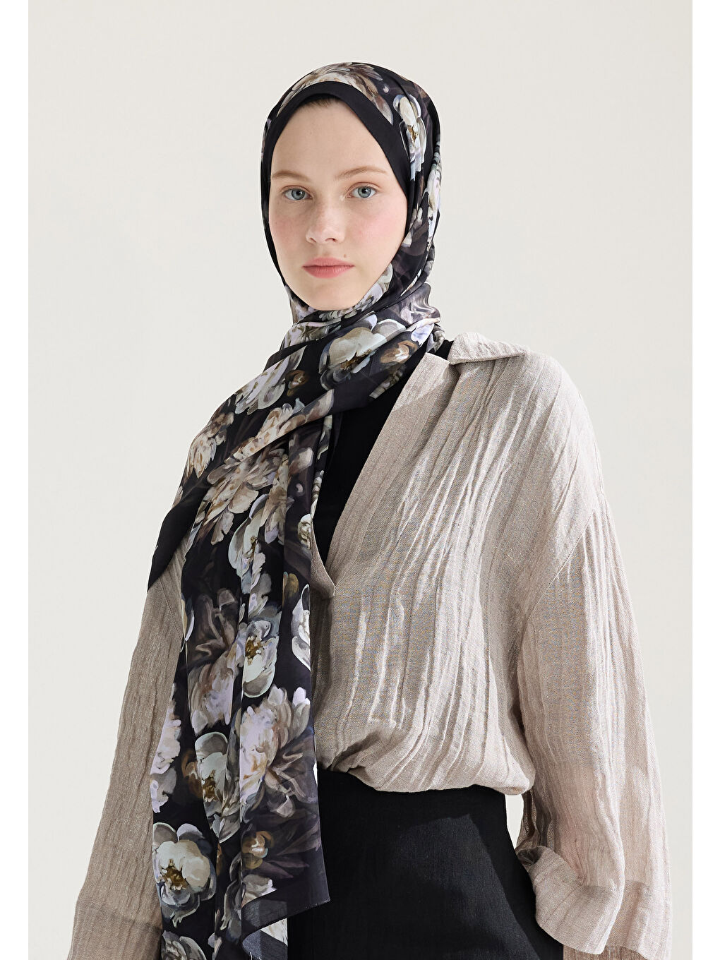 Bej Lotus Floş Viskon Şal Vizon-1
