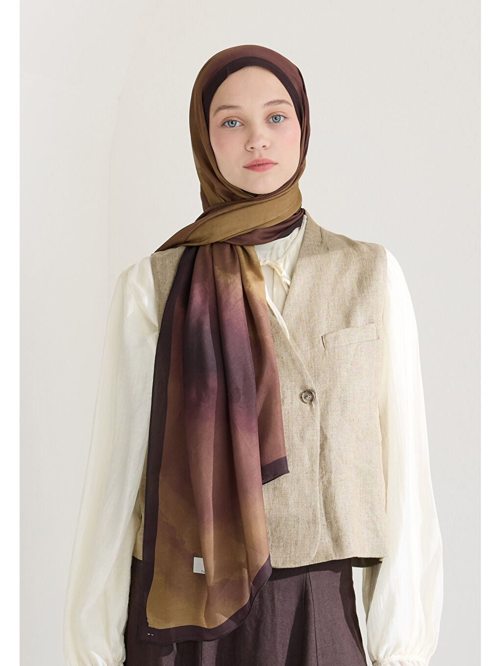 Kahverengi Ombre Floş Viskon Şal Kahve-1