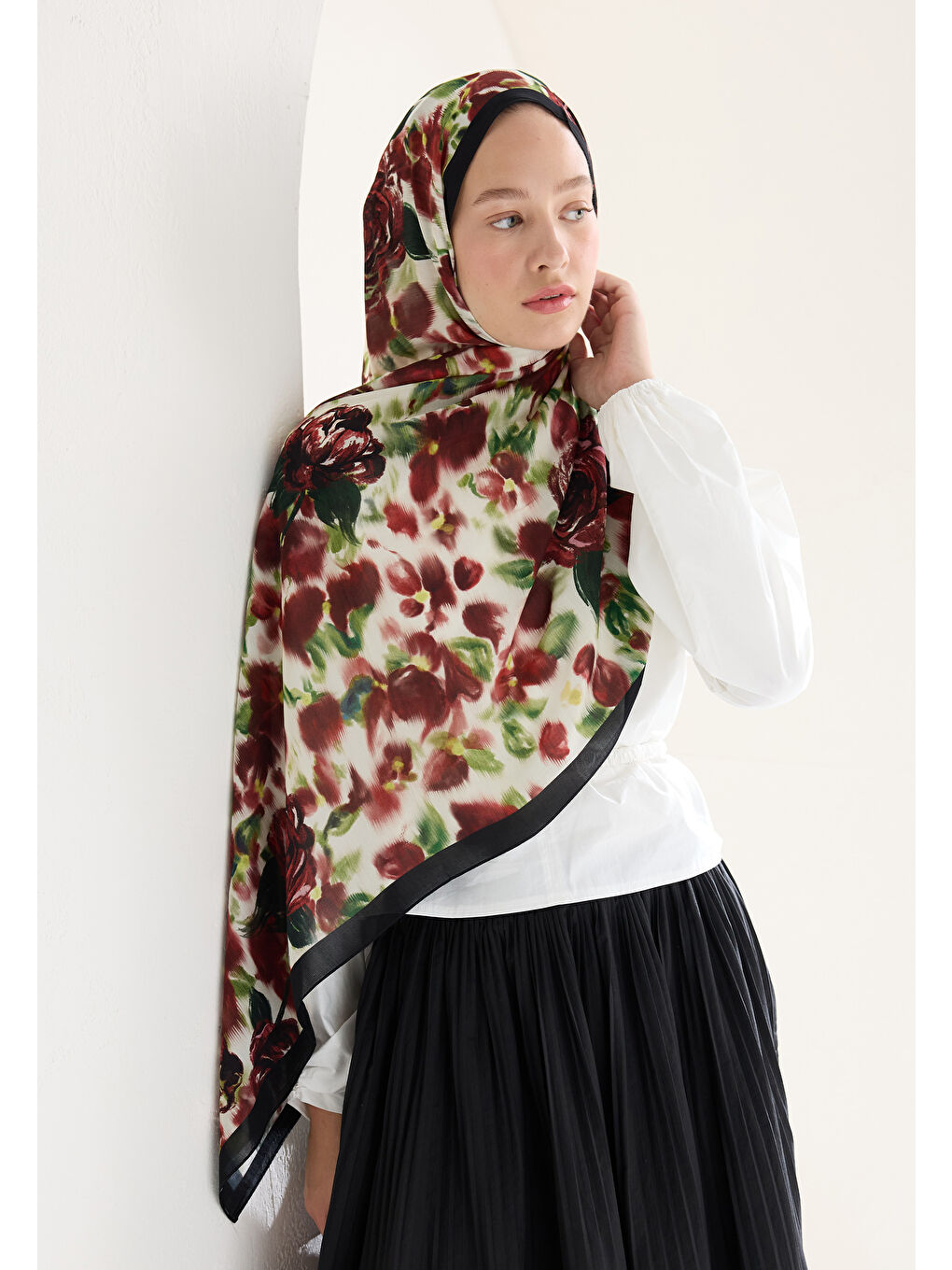 Dark Rose Floş Viskon Şal Bordo