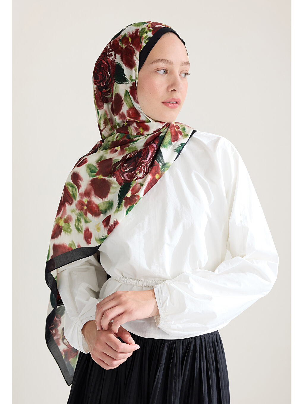 Dark Rose Floş Viskon Şal Bordo-2