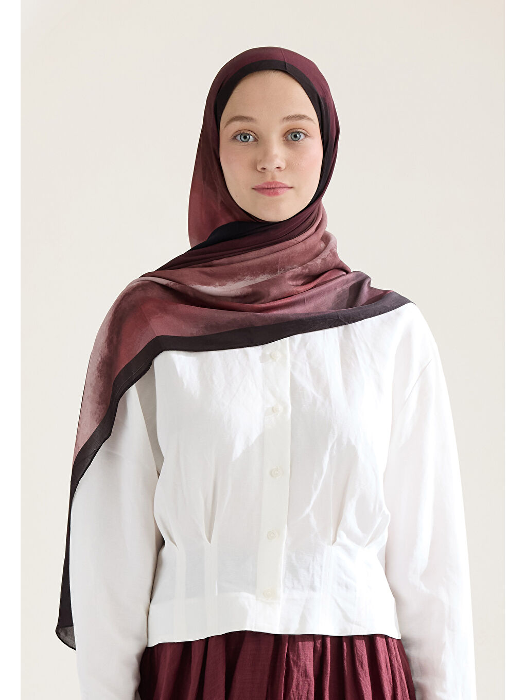 Ombre Floş Viskon Şal Bordo