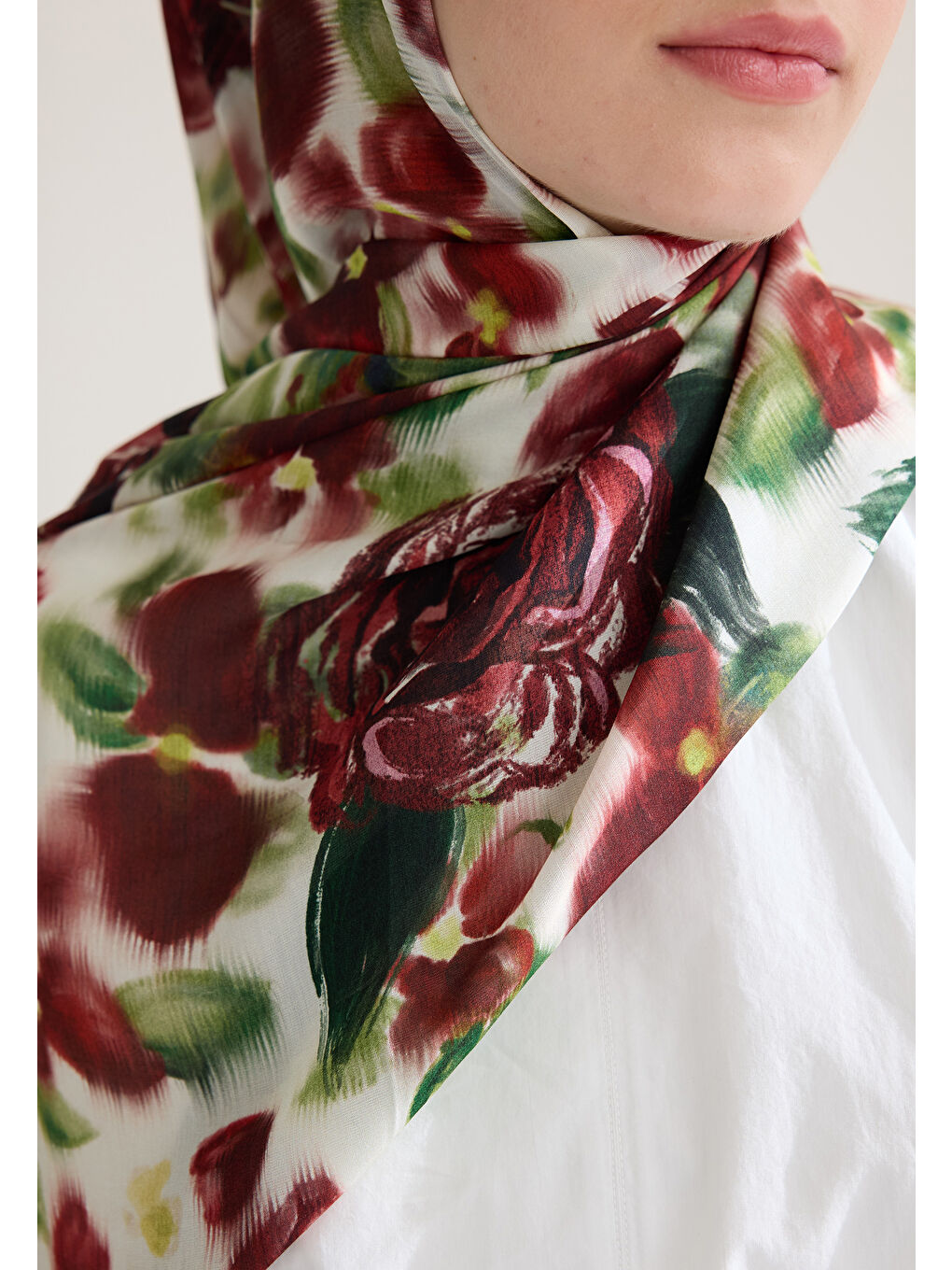 Dark Rose Floş Viskon Şal Bordo-3