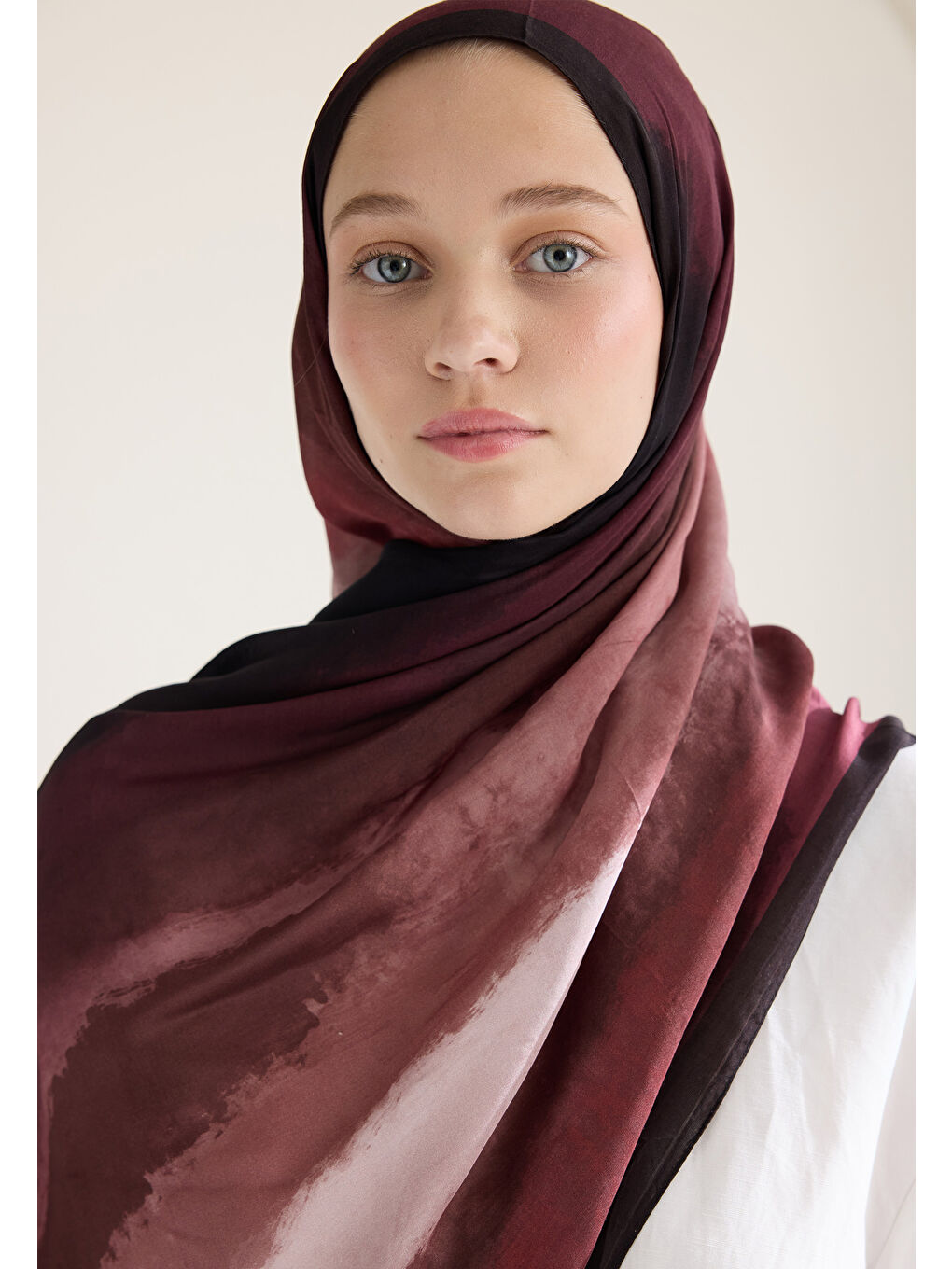 Ombre Floş Viskon Şal Bordo-3