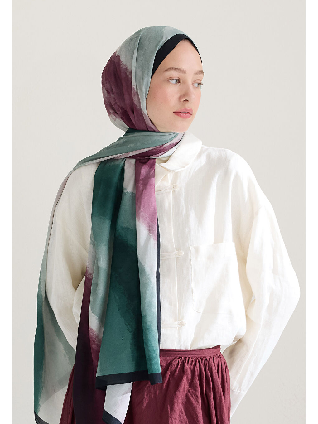 Ombre Floş Viskon Şal Derin Yeşil-1