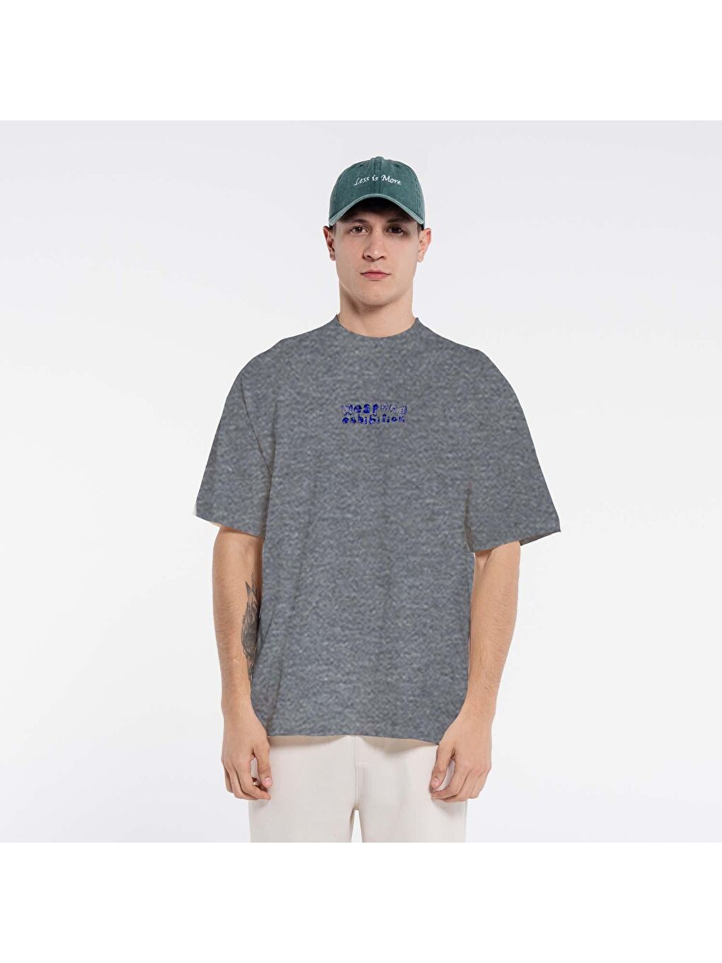 Pika Erkek Gri Melanj %60 Pamuk %40 Polyester Bisiklet Yaka Ekstra Oversize Tişört