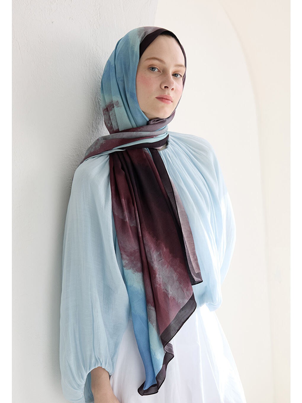 Ombre Floş Viskon Şal Mürdüm-1