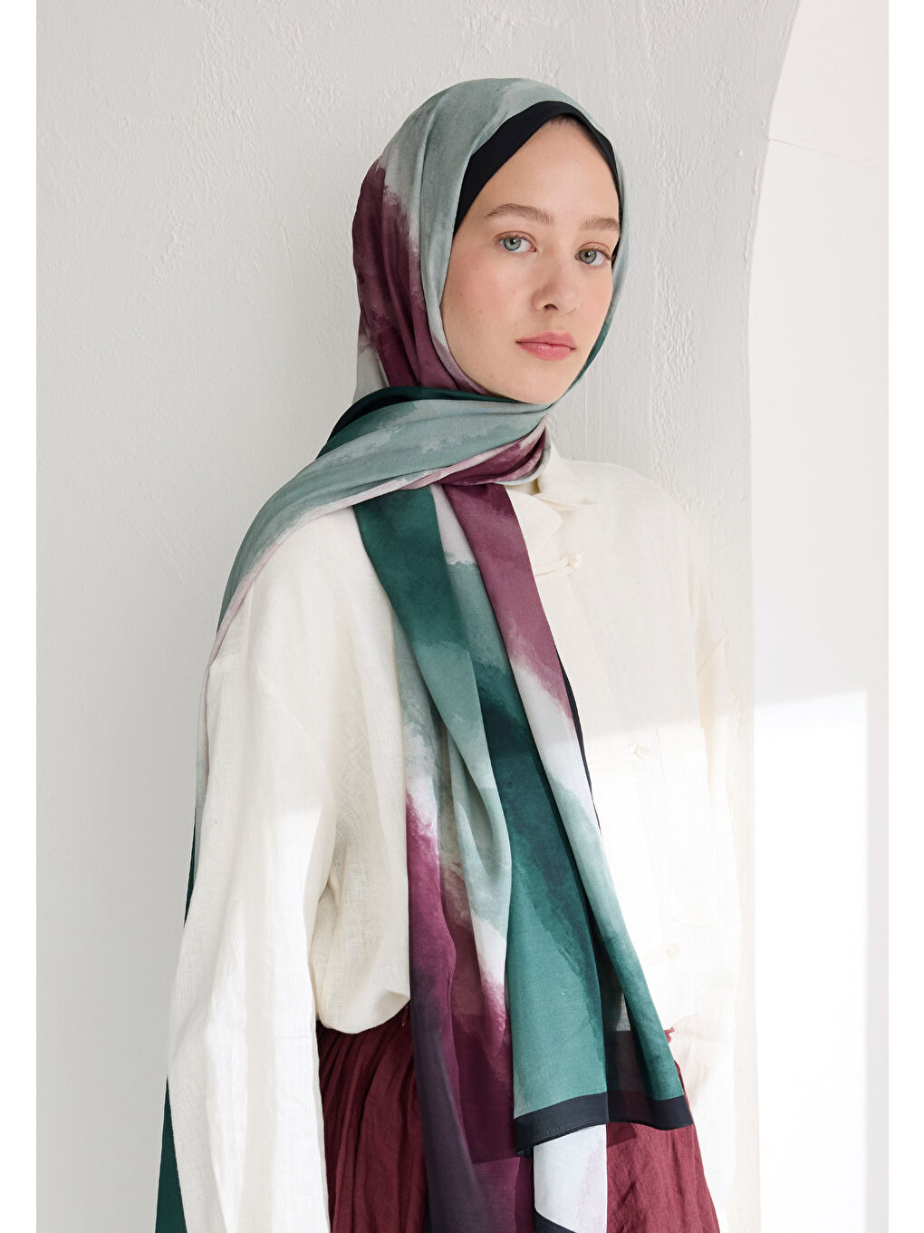 Ombre Floş Viskon Şal Derin Yeşil-2