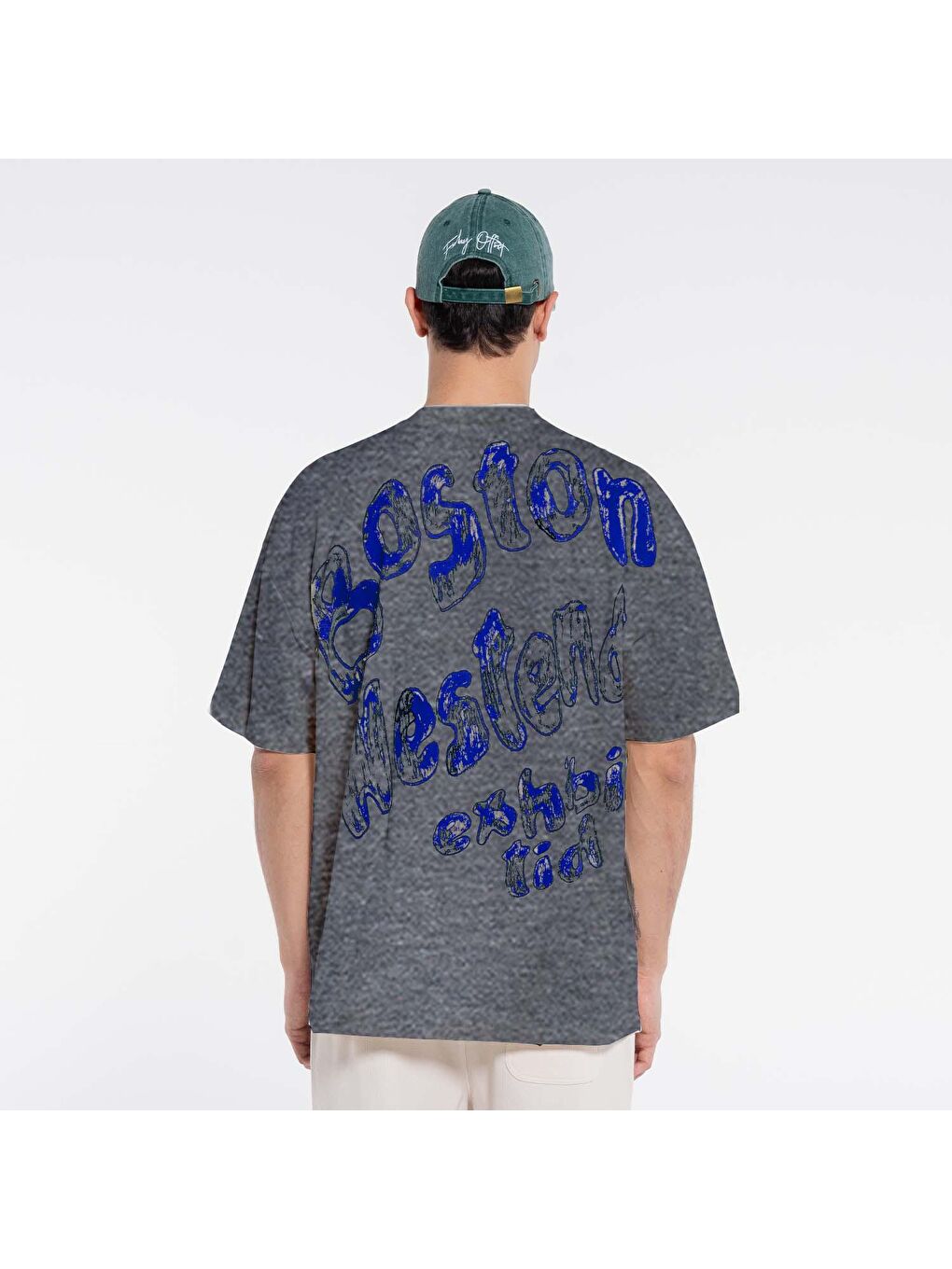 Pika Erkek Gri Melanj %60 Pamuk %40 Polyester Bisiklet Yaka Ekstra Oversize Tişört-1