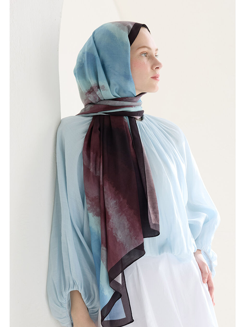 Ombre Floş Viskon Şal Mürdüm-2