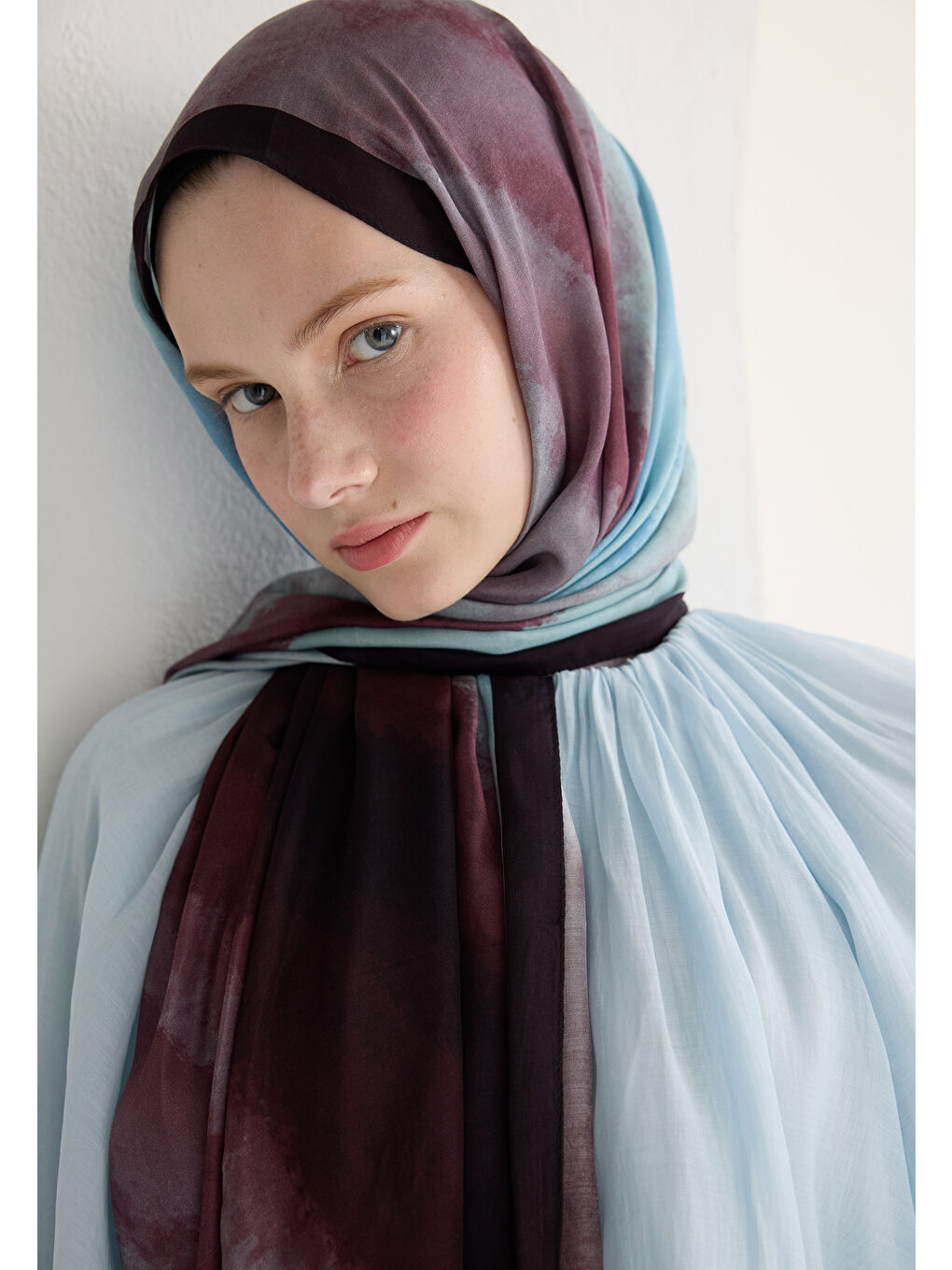 Ombre Floş Viskon Şal Mürdüm-3