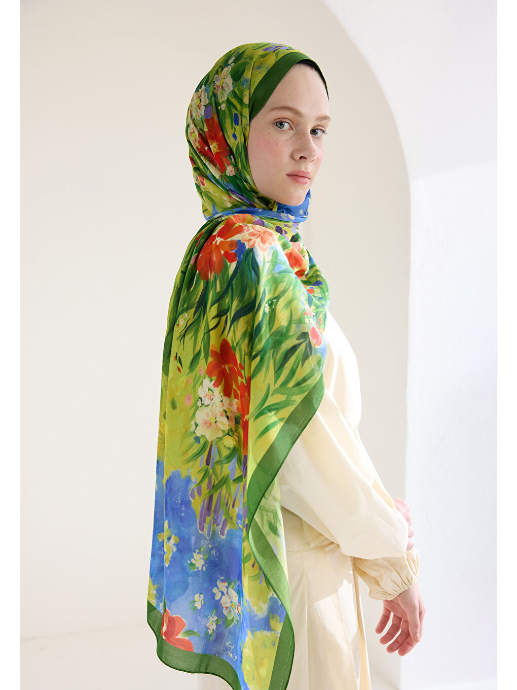 Yeşil Sweet Garden Floş Viskon Şal Orman-1