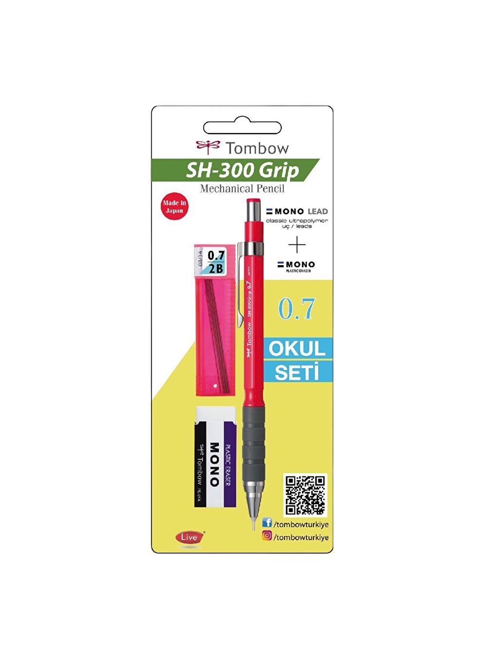 Tombow Pembe SH-300 Grip Mekanik Kurşun Kalem Okul Seti 0.7 Koyu Pembe