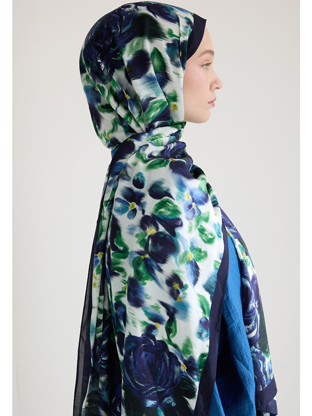 Dark Rose Floş Viskon Şal Gece Mavisi-2