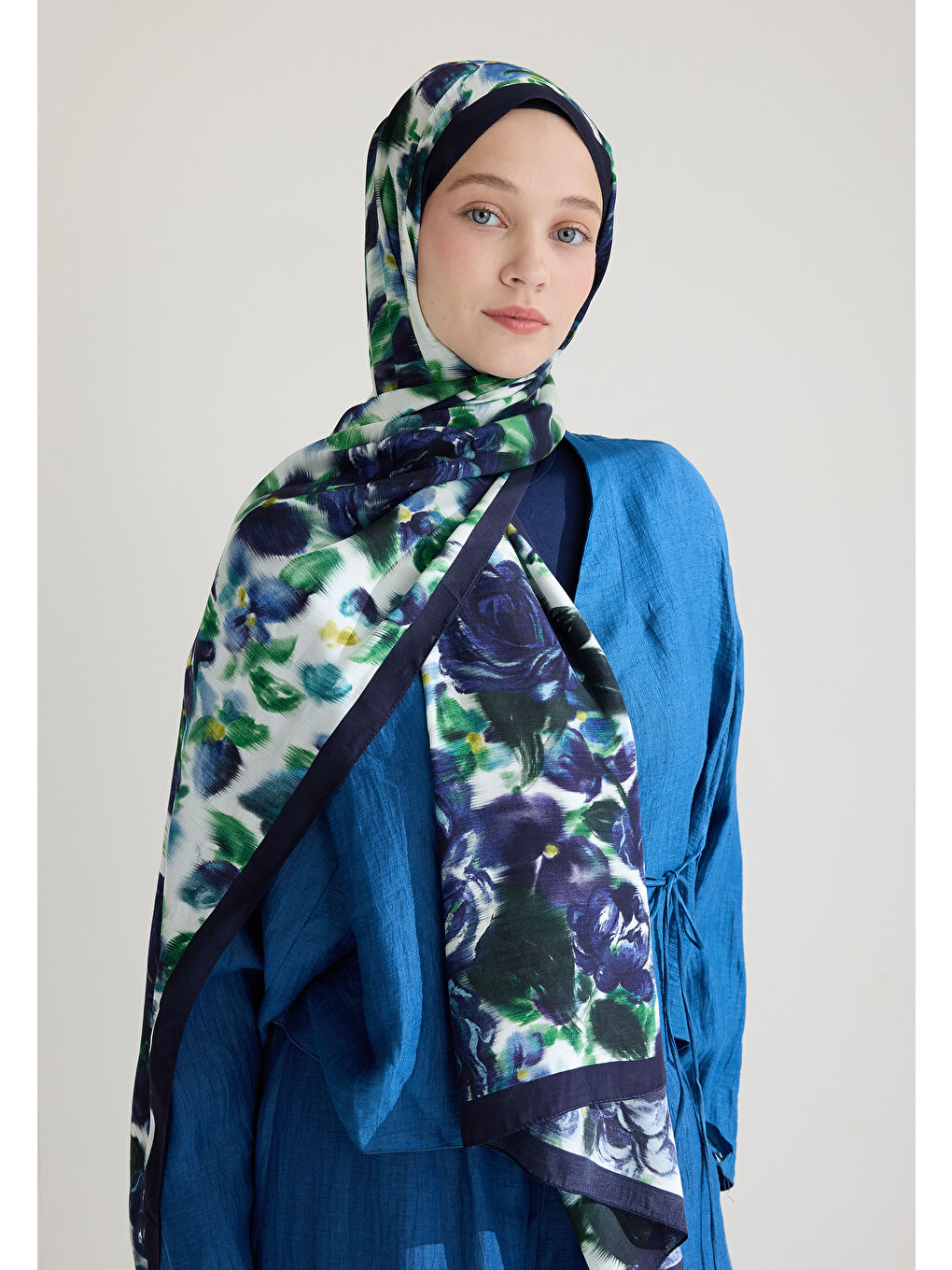 Dark Rose Floş Viskon Şal Gece Mavisi-3