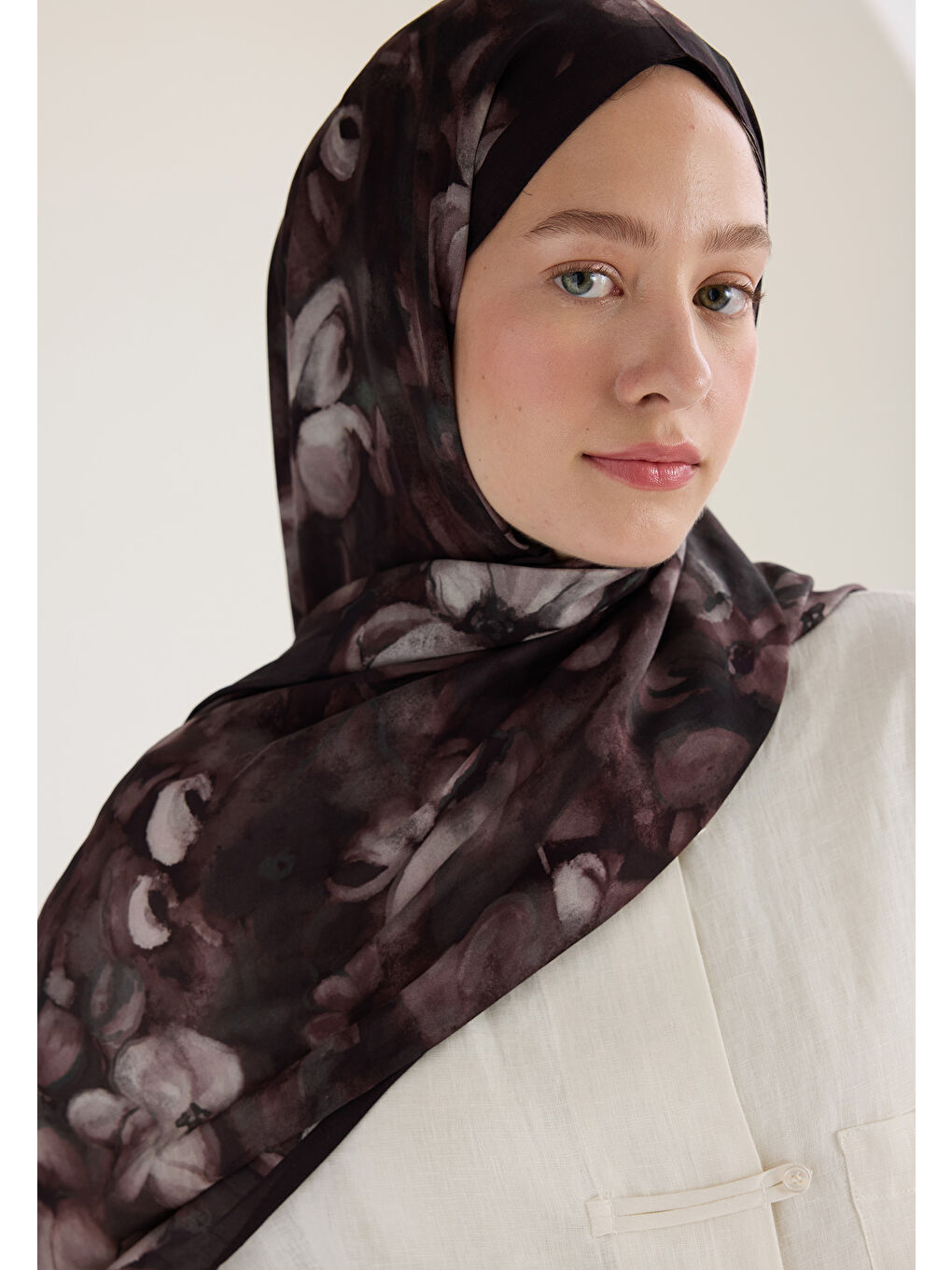 Kahverengi Hıbıscus Beauty Floş Viskon Şal Kahve-2