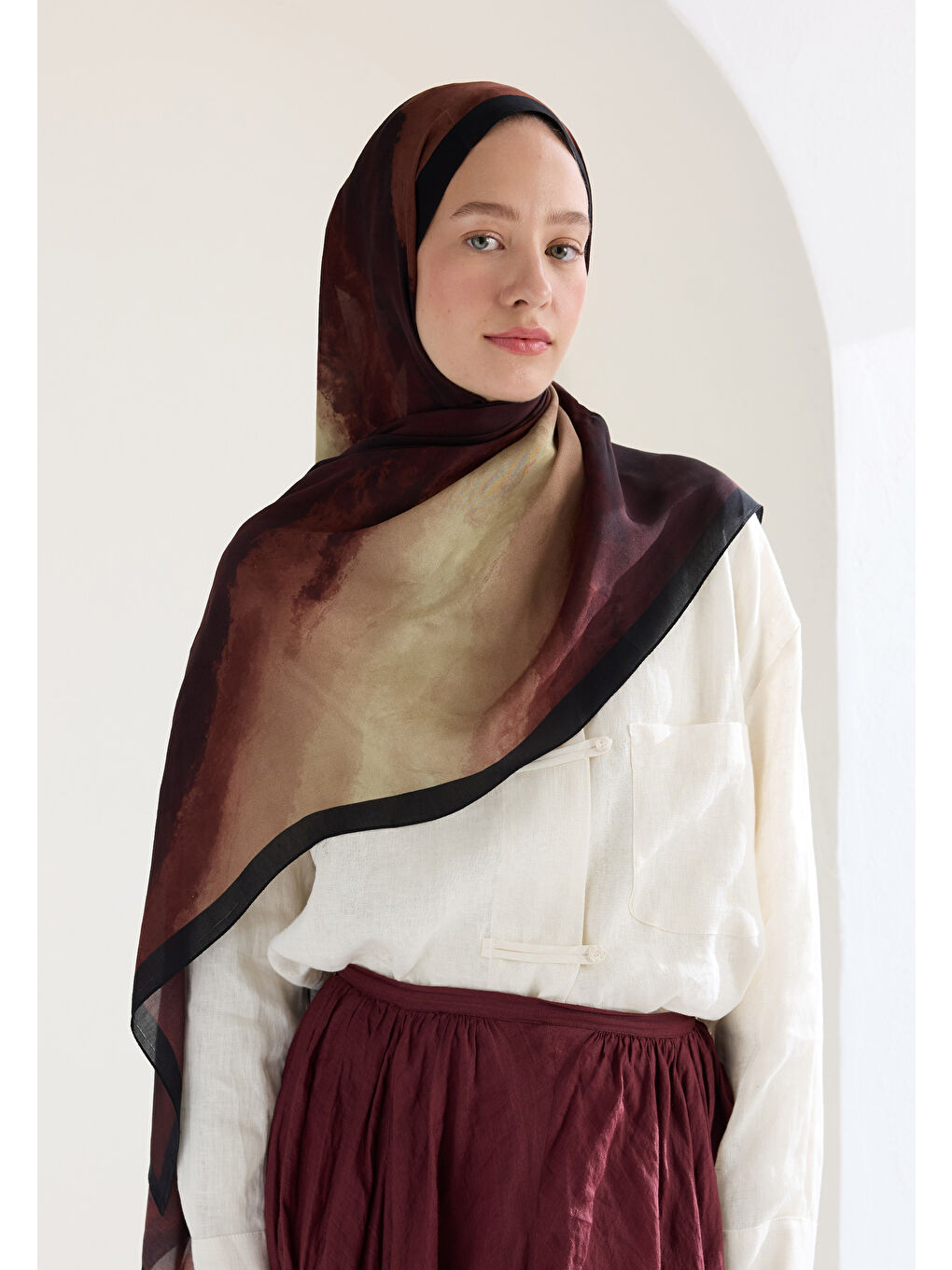 Kahverengi Ombre Floş Viskon Şal Kızıl Kahve-1