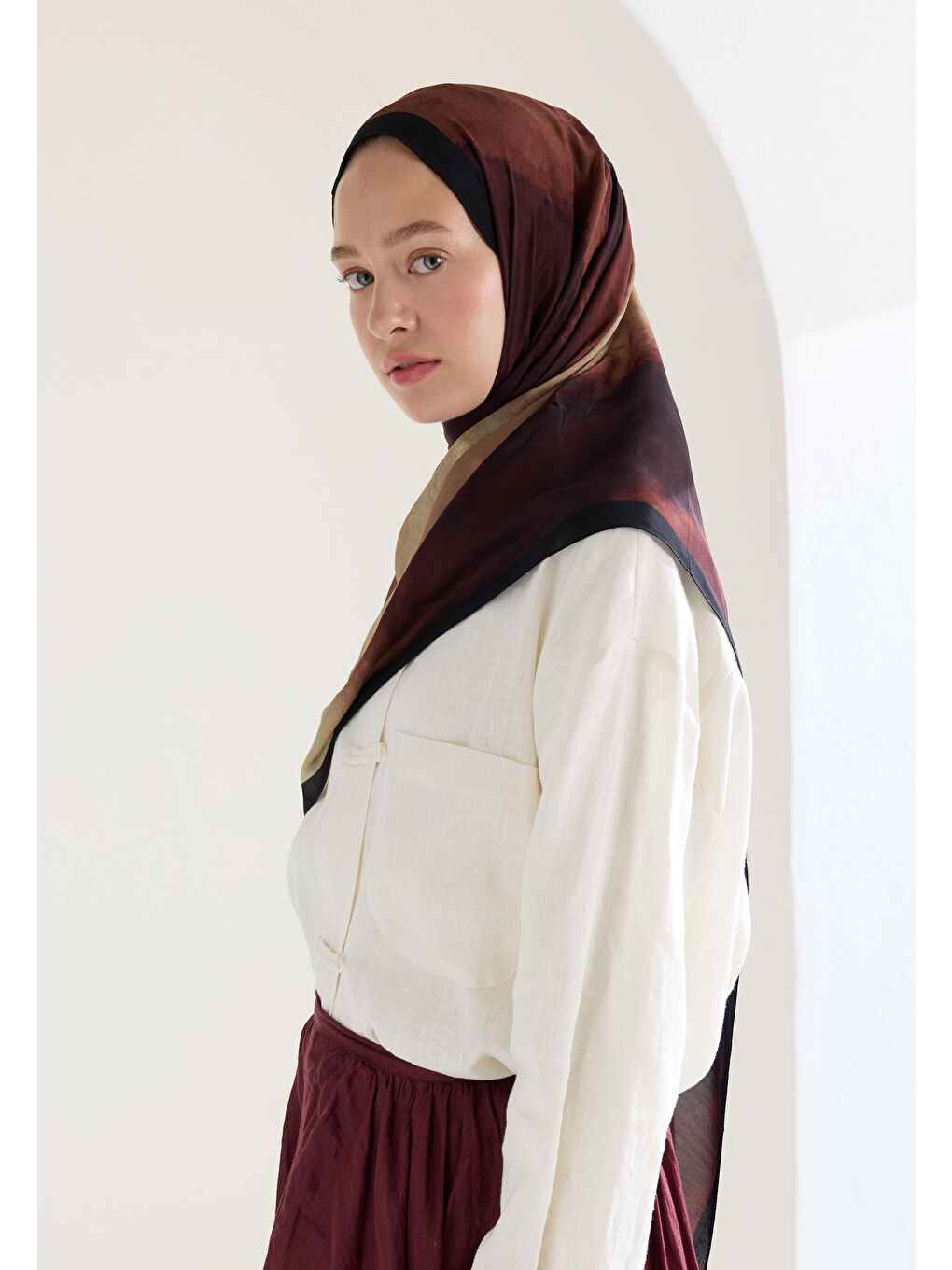 Kahverengi Ombre Floş Viskon Şal Kızıl Kahve-3