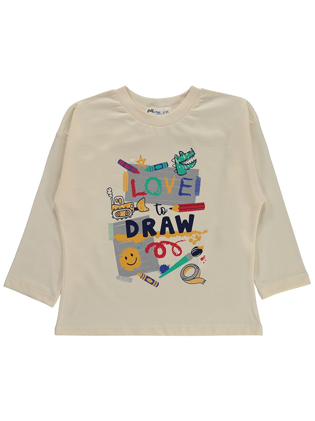 Boys Love To Draw Baskılı 2-5 Yaş Sweatshirt Km - Ekru