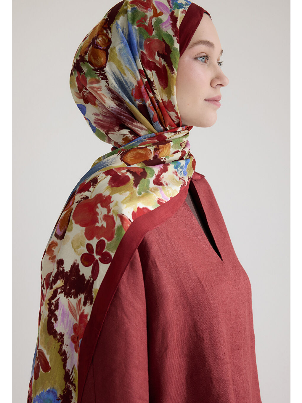 Vınnıe Floş Viskon Şal Bordo-1