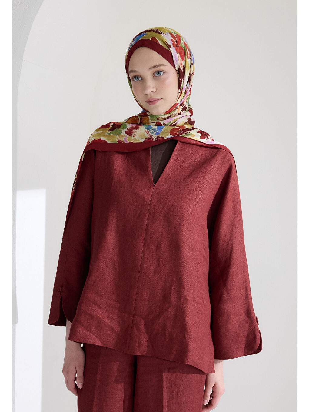 Vınnıe Floş Viskon Şal Bordo-2