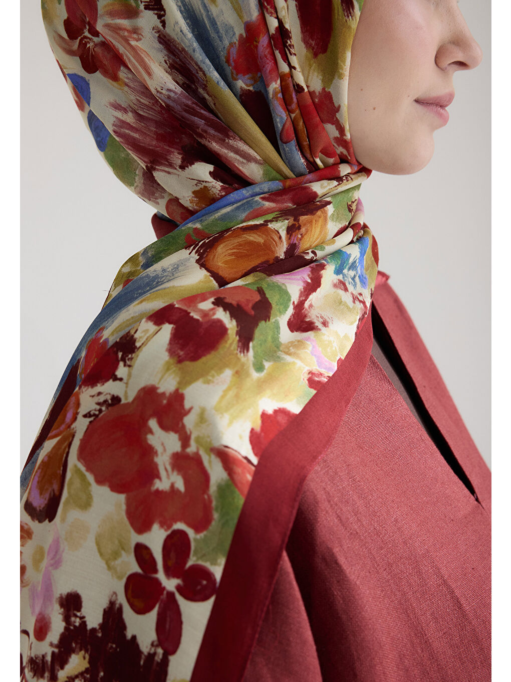 Vınnıe Floş Viskon Şal Bordo-3