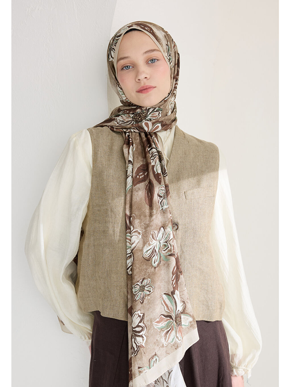 Jasmıne Floş Viskon Şal Bej-3