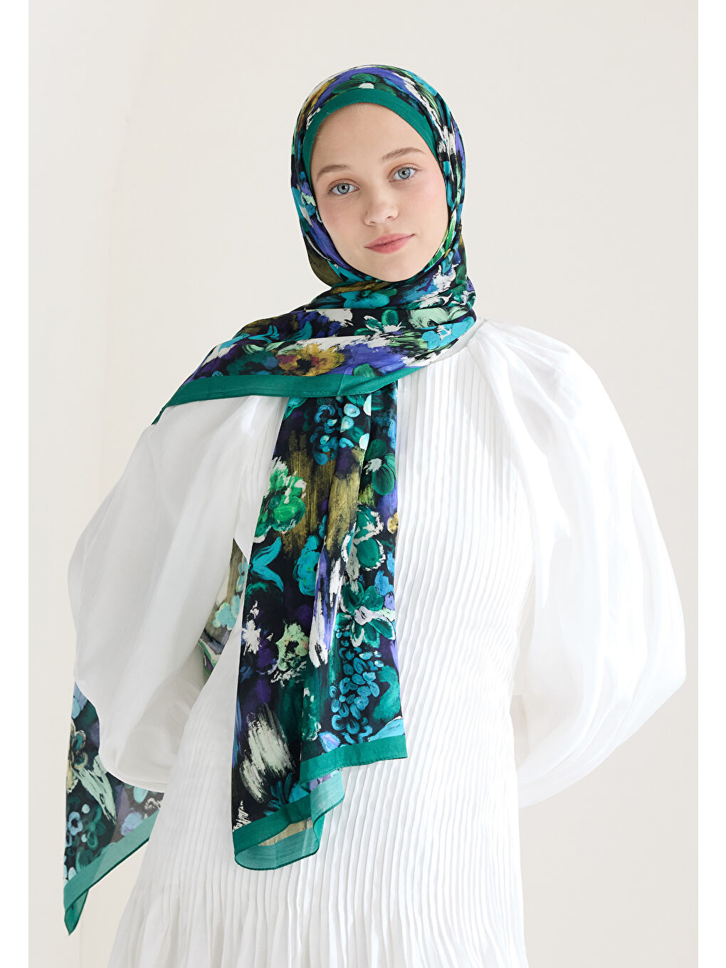 Vınnıe Floş Viskon Şal Derin Yeşil-1