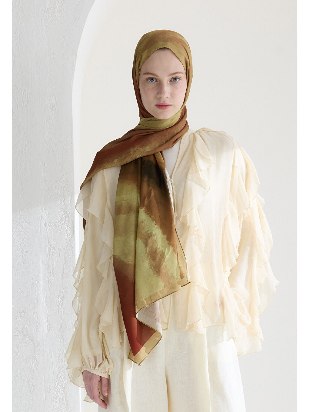 Sarı Ombre Floş Viskon Şal Sahra-2