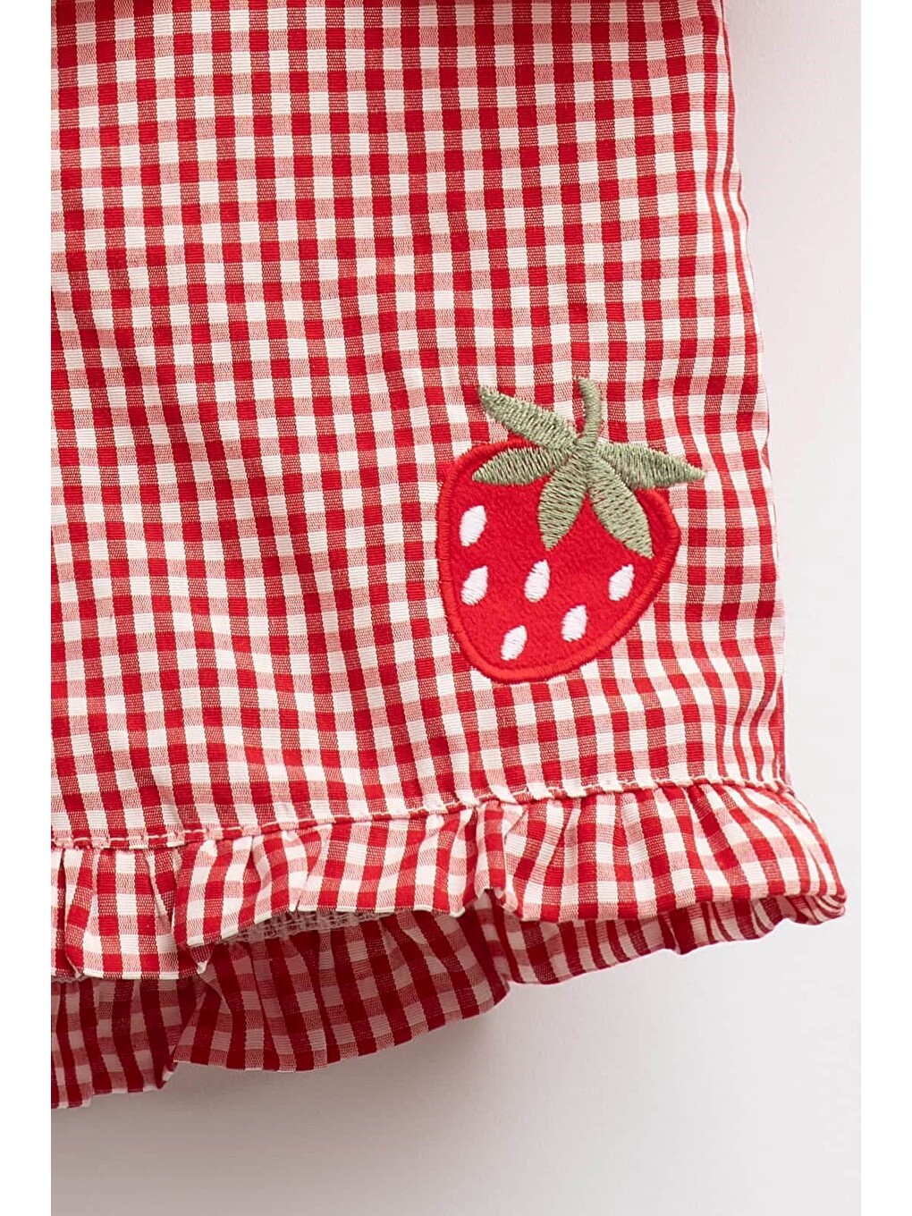 Kırmızı Strawberry Çilek Nakışlı Pitikareli Askılı Kız Çocuk 2'li Takım-1