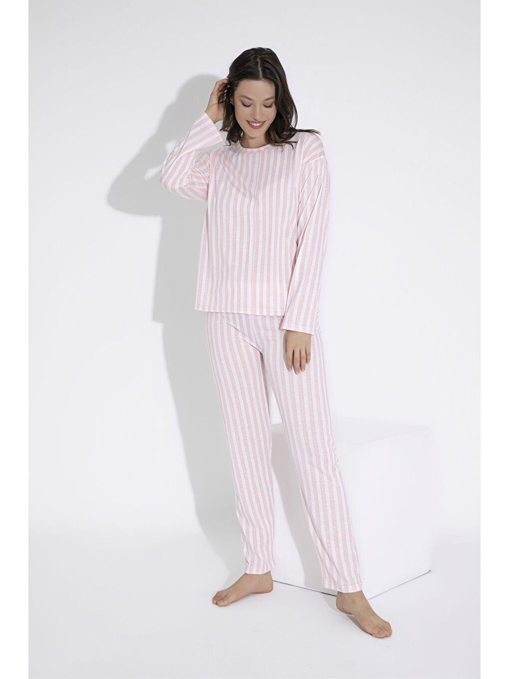 Pembe Çizgili Kadın Pijama Takim 800-Ak -25-1