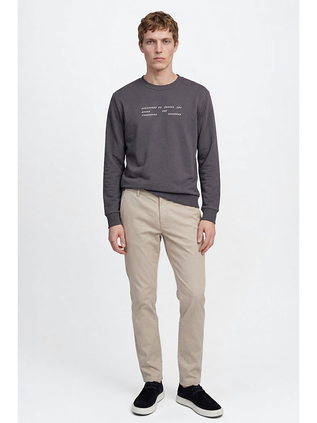 Erkek Antrasit Pamuklu Standart Fit Normal Kesim Bisiklet Yaka Sweatshirt-1
