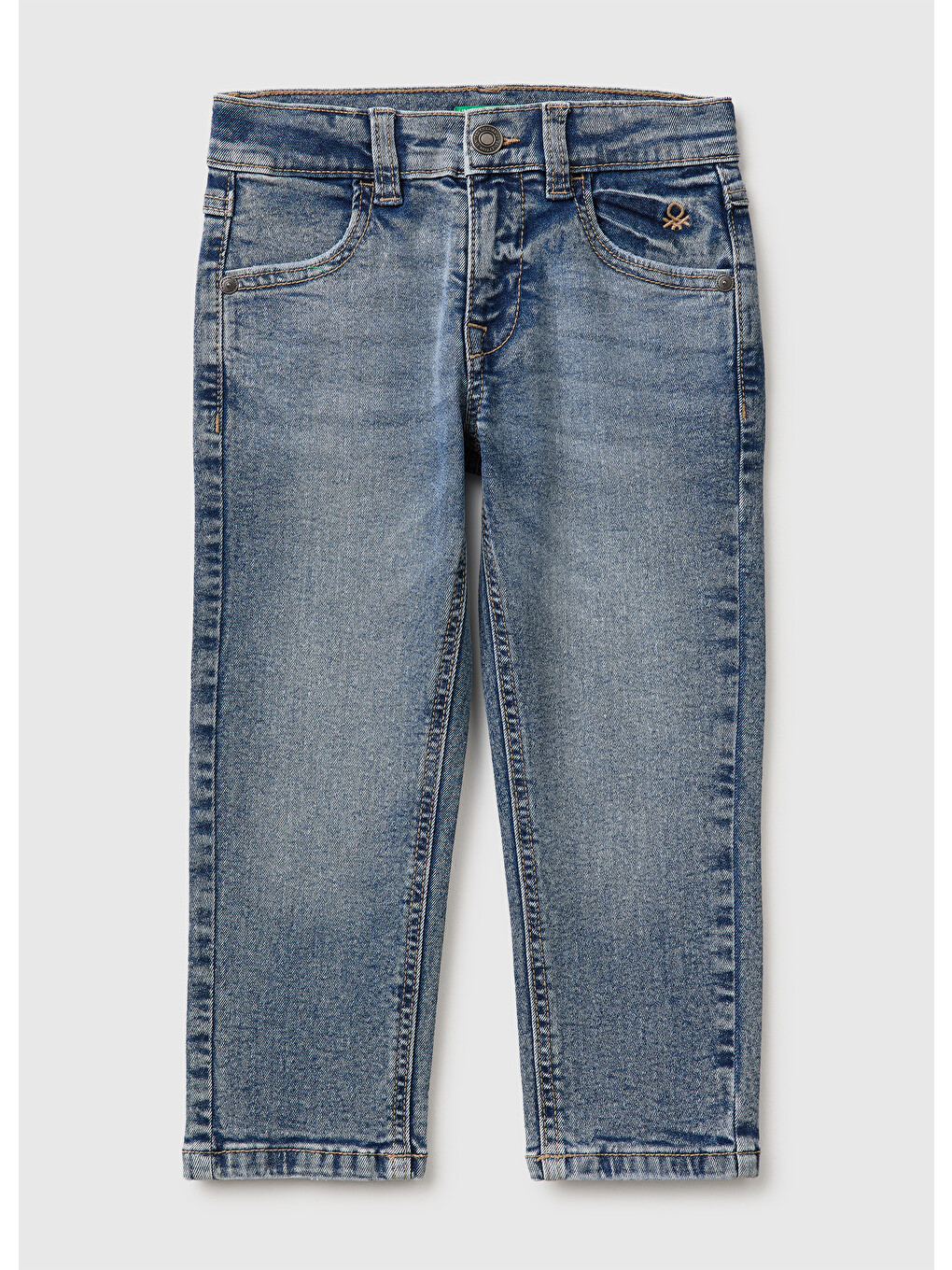 Mavi Erkek Bebek Açık Denim Önü Logo İşlemeli Slim Fit Cepli Denim Pantolon