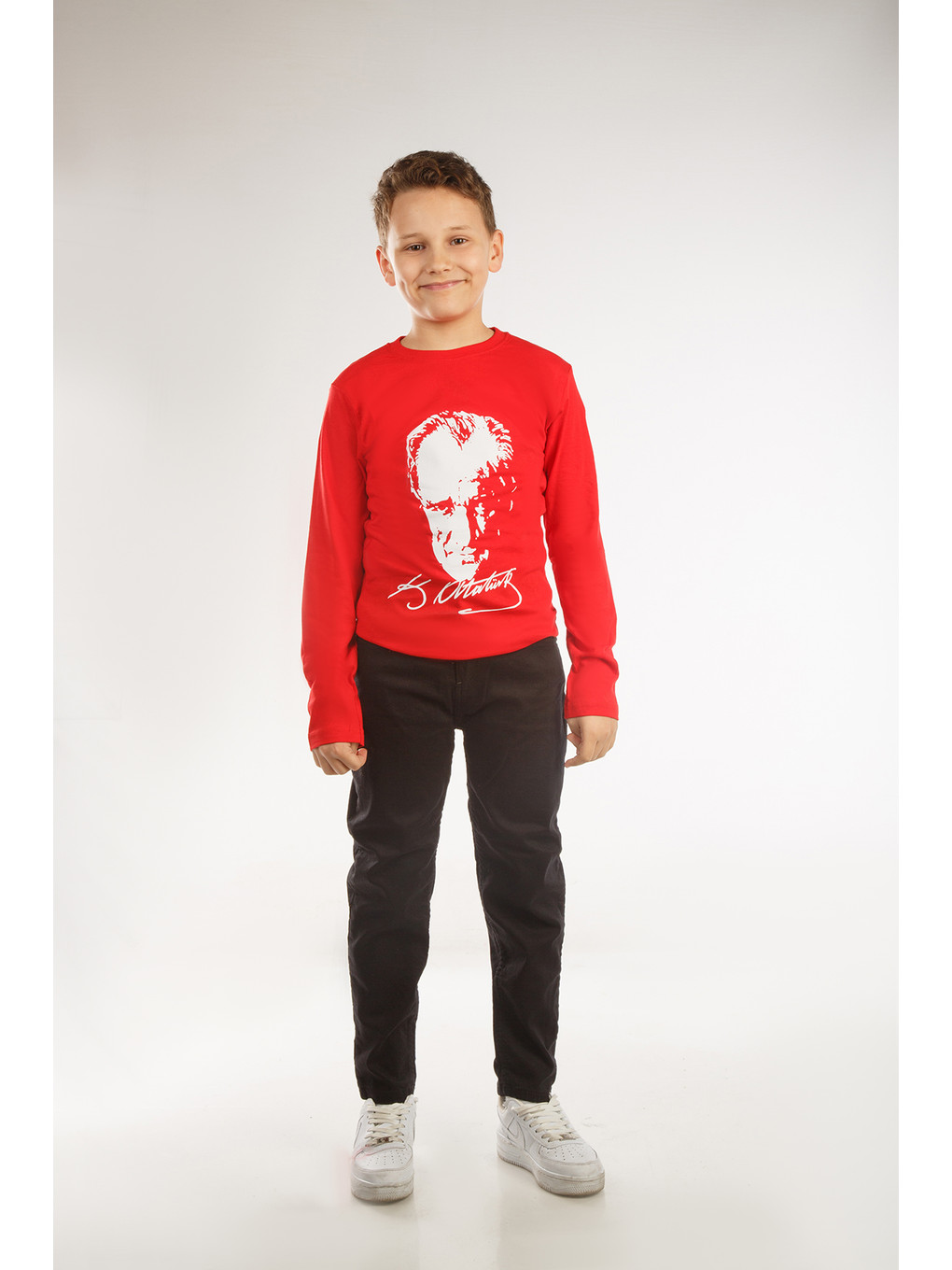 Kırmızı Kids Bisiklet Yaka Atatürk Baskılı Tişört-1