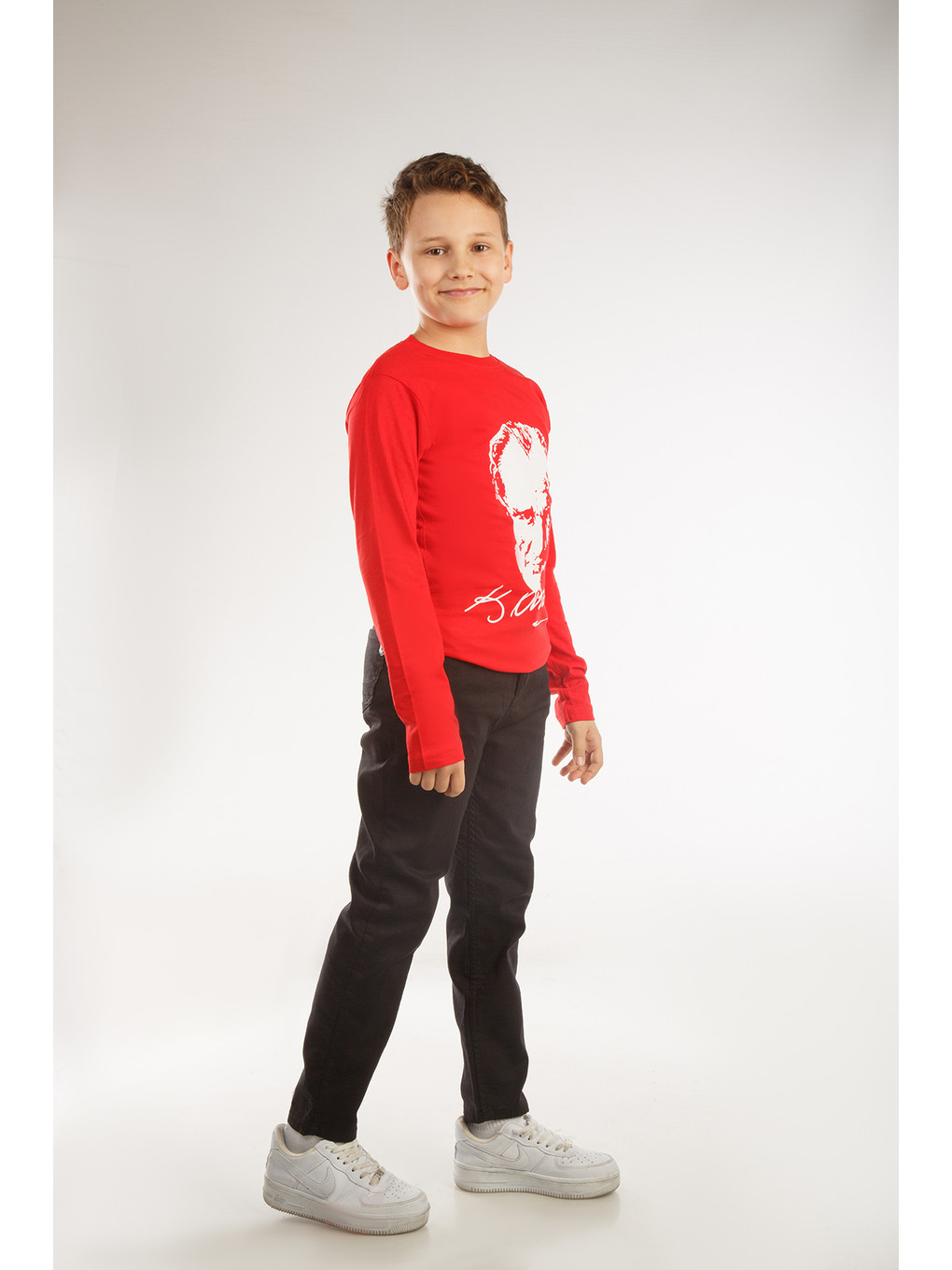 Kırmızı Kids Bisiklet Yaka Atatürk Baskılı Tişört-2