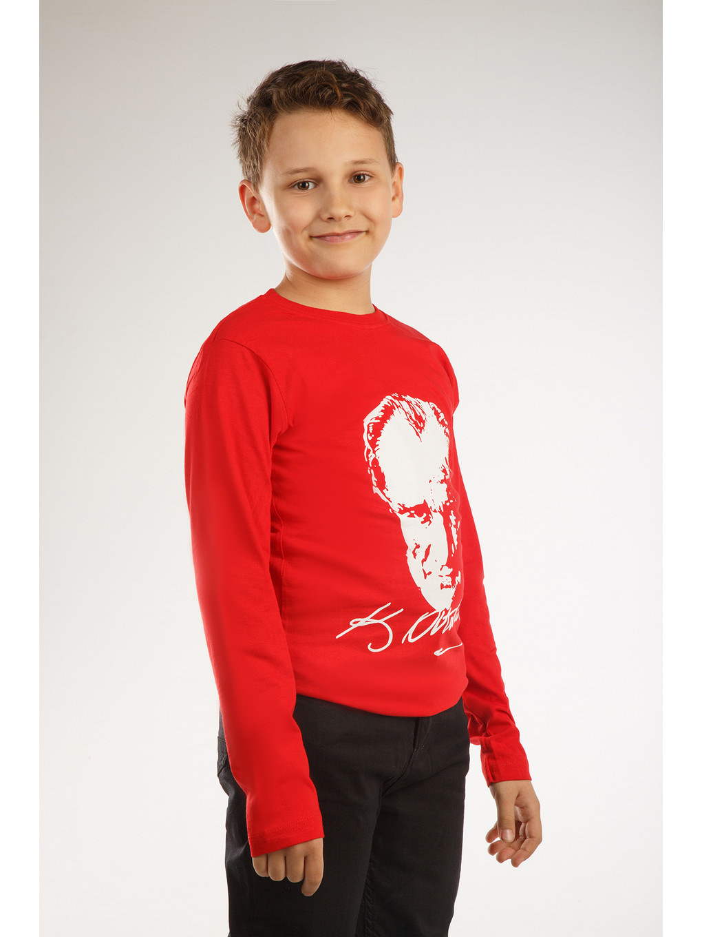 Kırmızı Kids Bisiklet Yaka Atatürk Baskılı Tişört-3