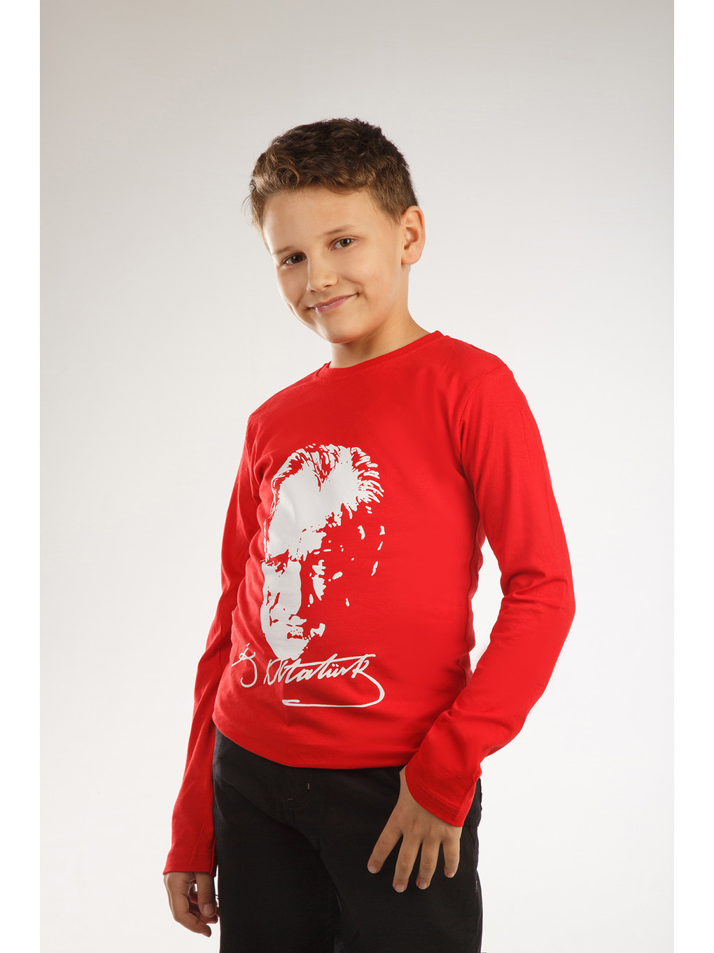 Kırmızı Kids Bisiklet Yaka Atatürk Baskılı Tişört-4